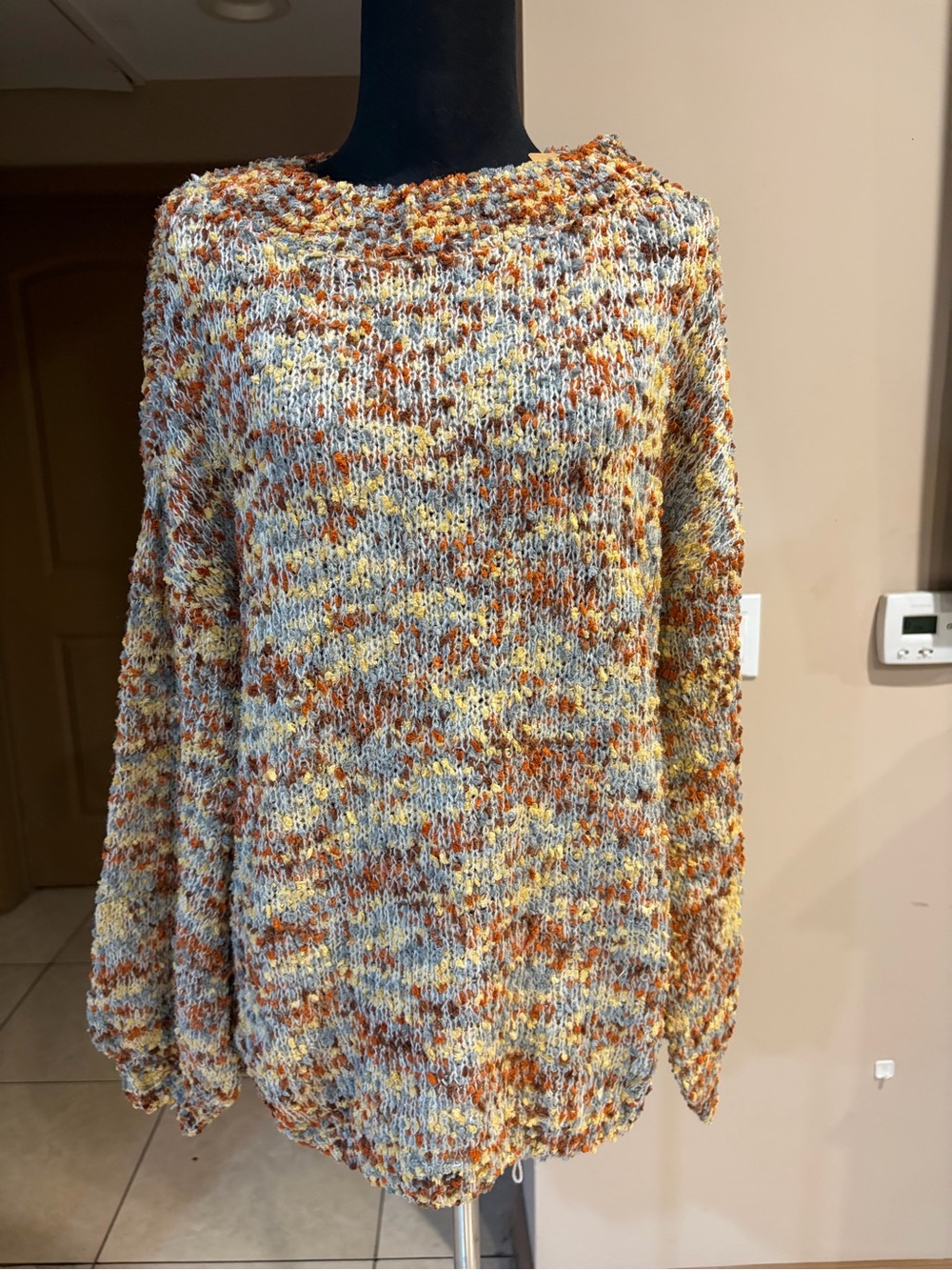 Blu Pepper Multicolor Crewneck Sweater in Cream, Brown & Yellow